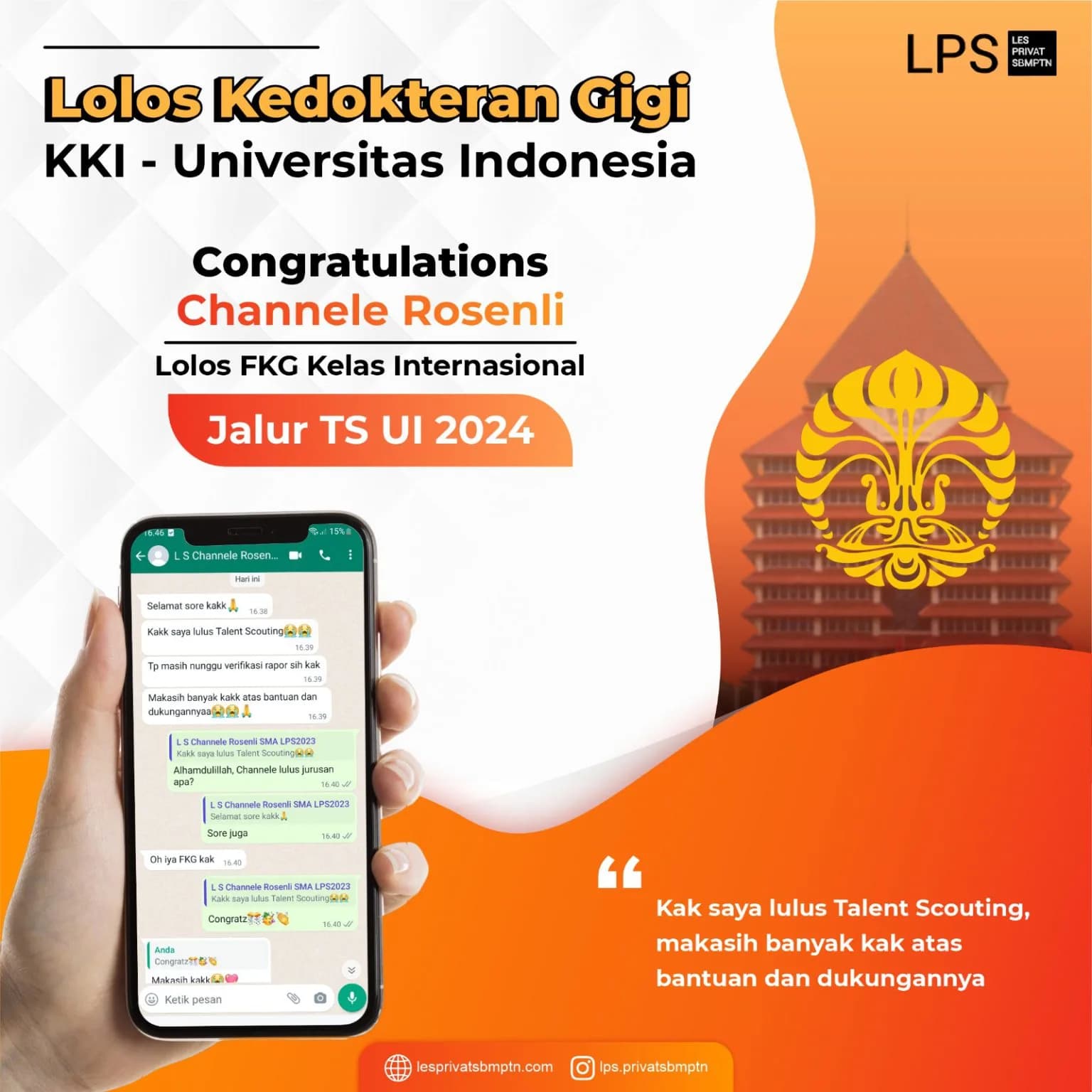 Kisah Sukses Chanelle Roseneli lolos TS UI