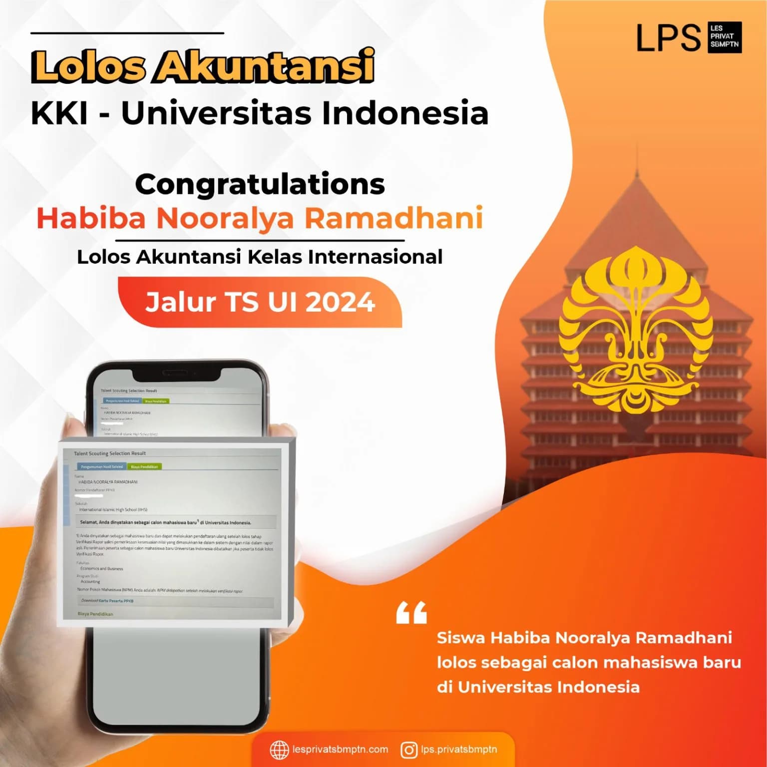 Kisah Sukses Habiba Noralya Ramadhani lolos TS UI