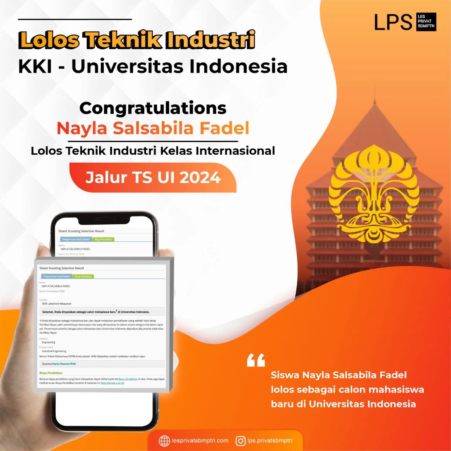 Kisah Sukses Nayla Sashabila lolos TS Universitas Indonesia