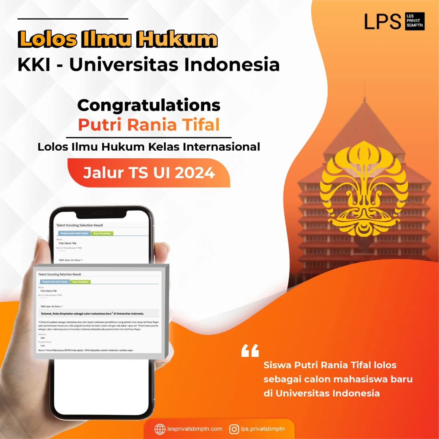 Kisah Sukses Putri Rania Tifal lolos TS Universitas Indonesia