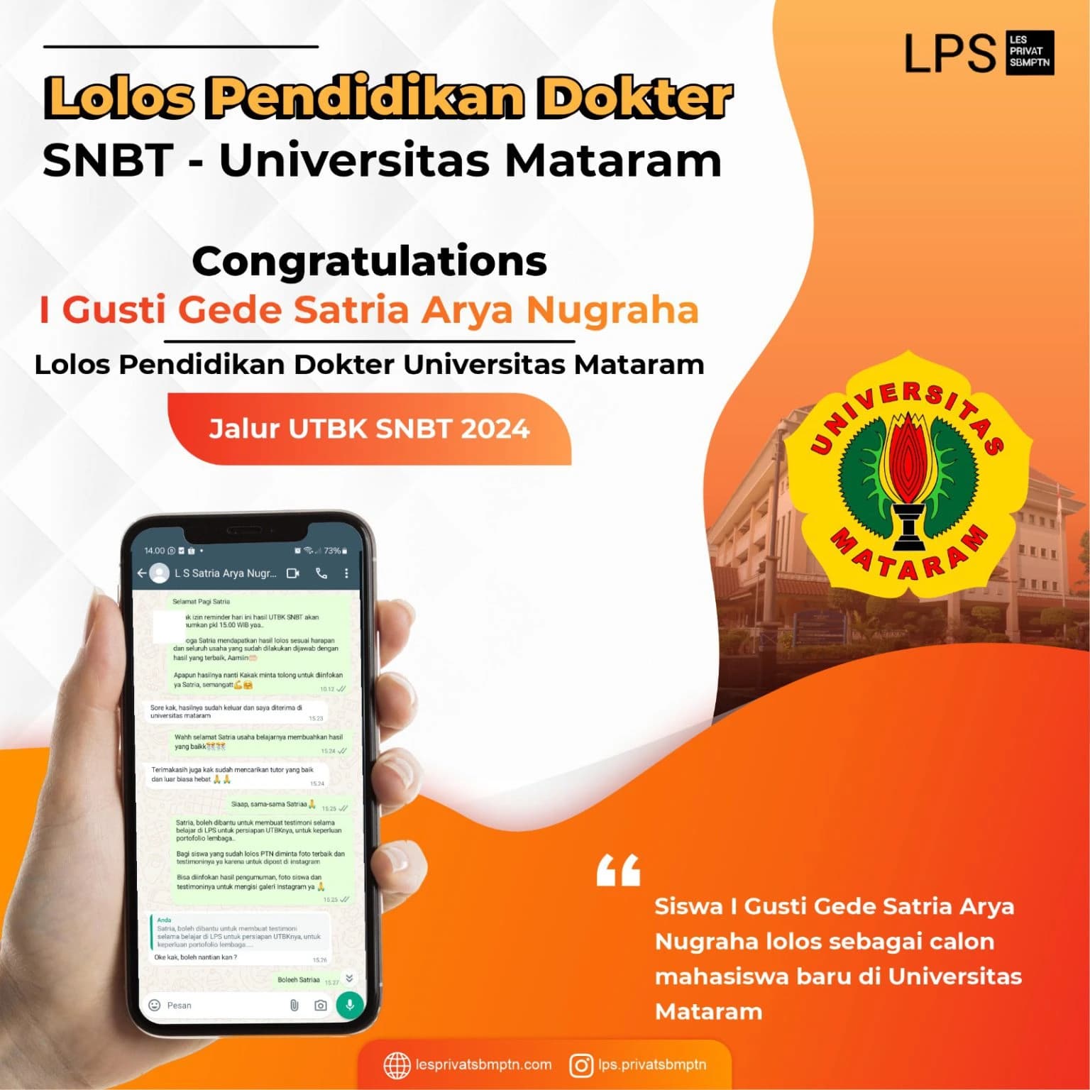 Kisah Sukses I Gusti Gede Satria Arya Nugraha lolos UTBK SNBT 2024