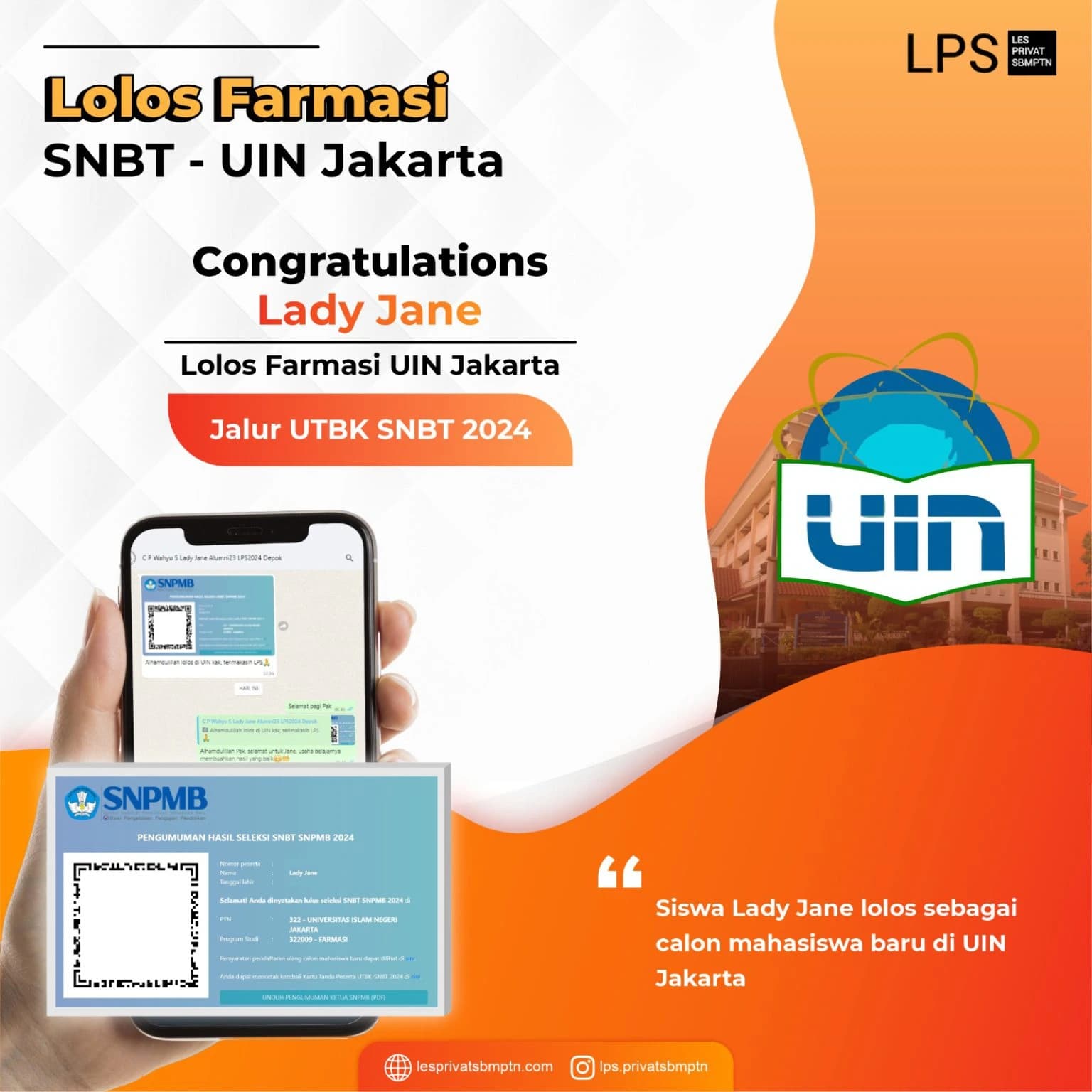 Kisah Sukses Lady Jane lolos UTBK SNBT 2024