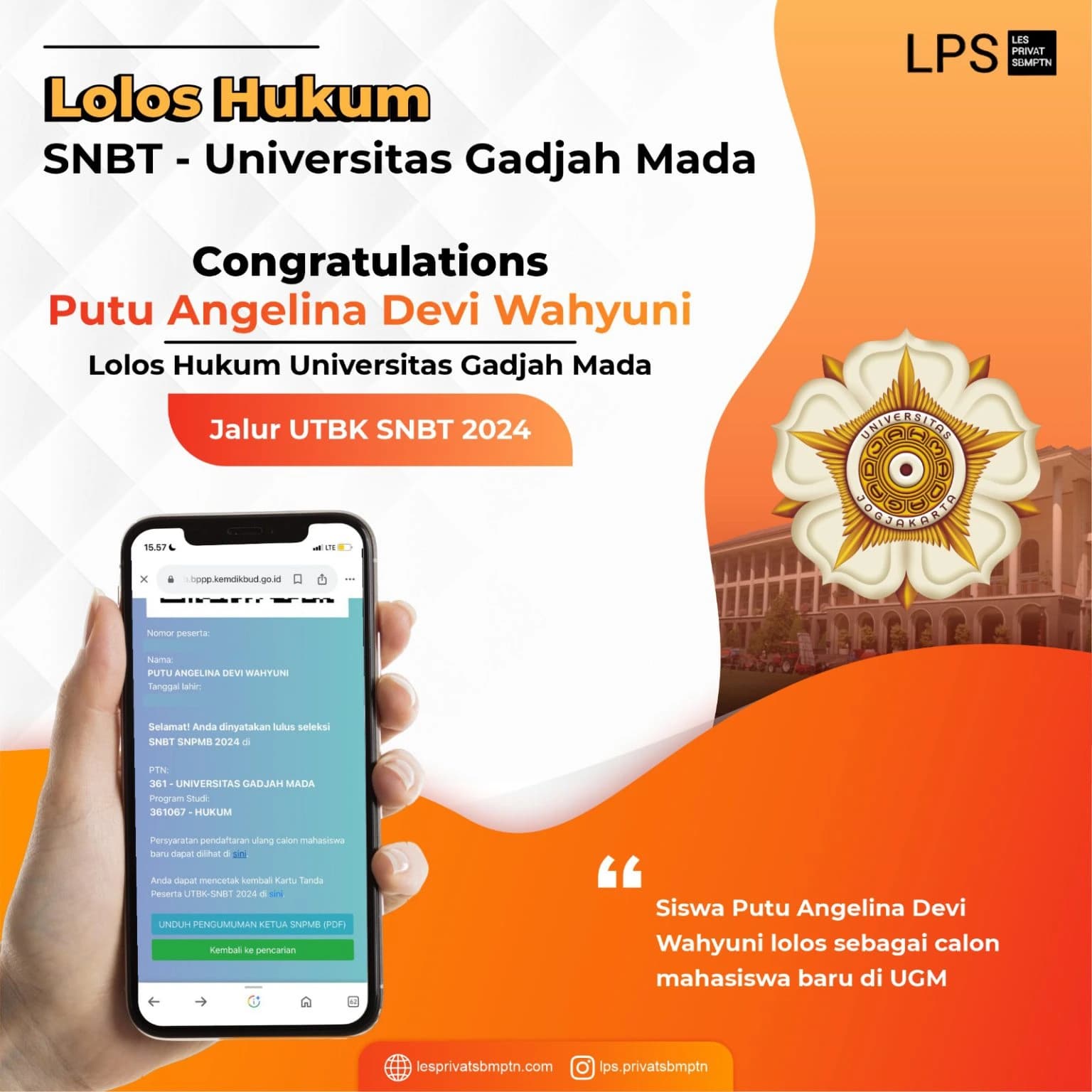 Kisah Sukses Putu Angelina Devi Wahyuni lolos UTBK SNBT 2024