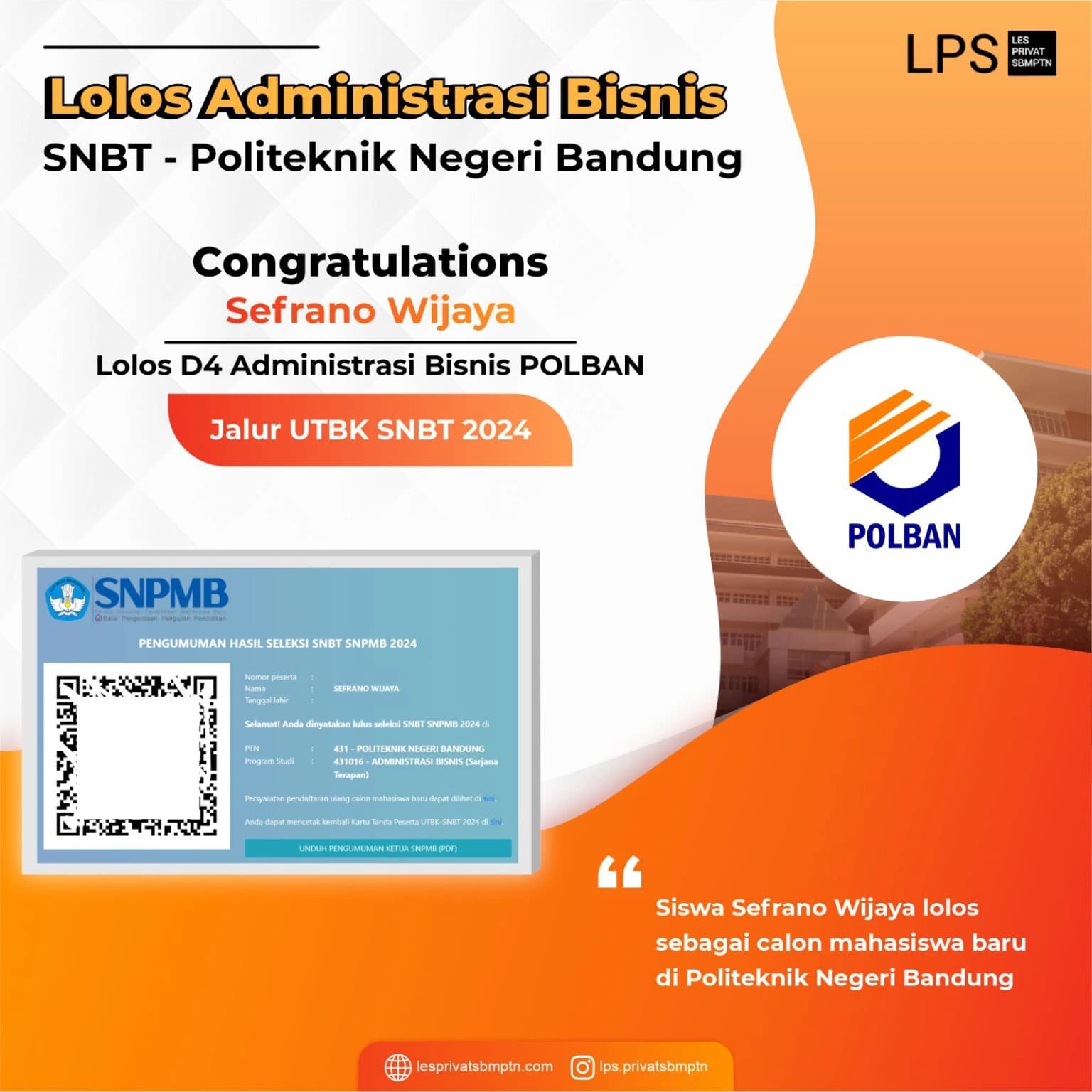 Kisah Sukses Sefrano Wijaya lolos UTBK SNBT 2024