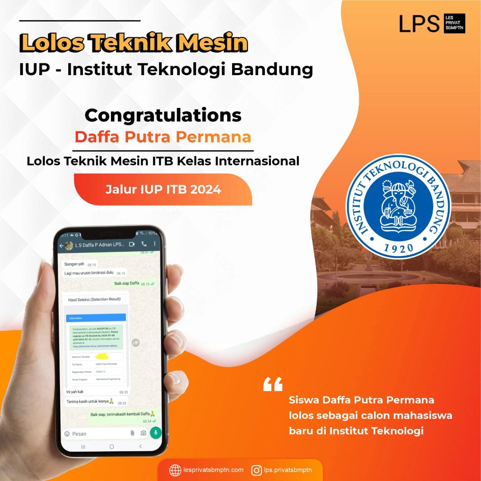 Kisah Sukses Daffa Putra Permana lolos IUP Institut Teknologi Bandung
