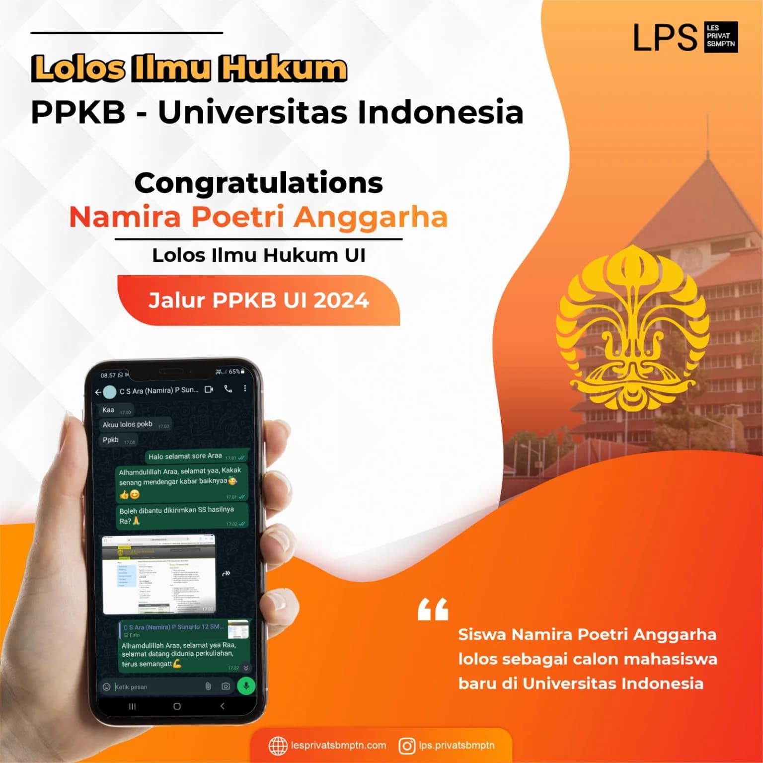 Kisah Sukses Namira Poetri Anggarha lolos PPKB UI 2024