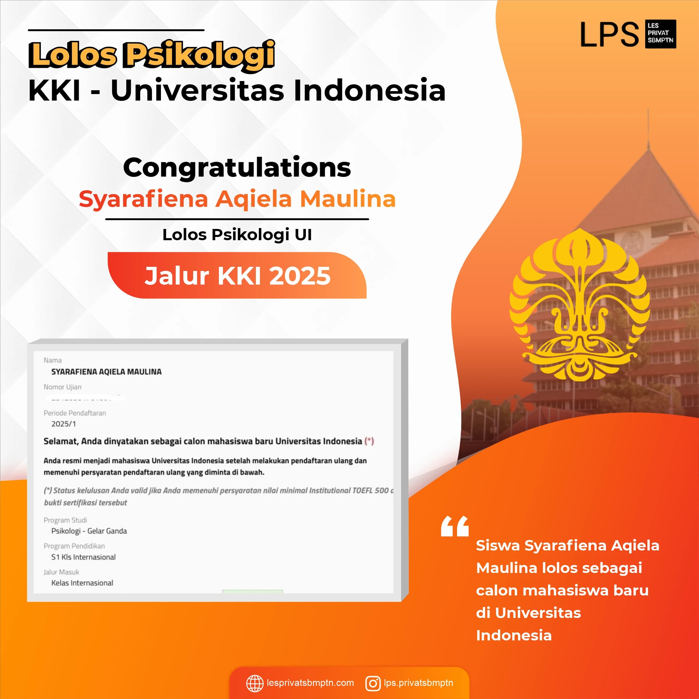 Kisah Sukses Syarafiean Aqiela Maulina lolos Jalur KKI 2025