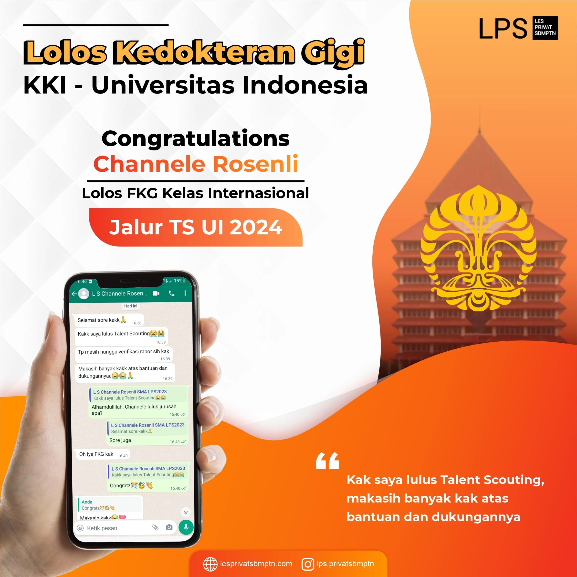 Kisah Sukses Channele Rosenli lolos TS UI