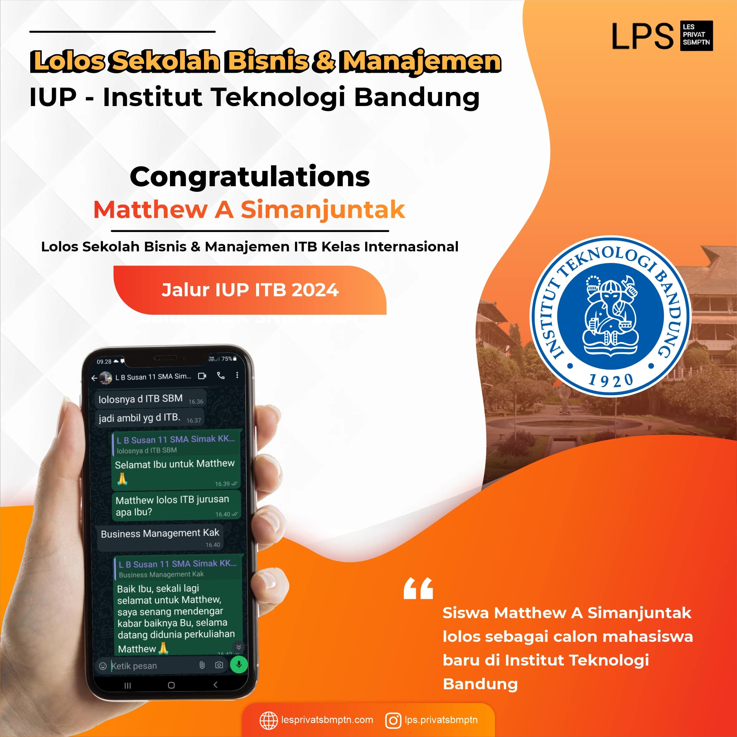 Kisah Sukses Matthew A Simanjuntak lolos IUP ITB 2024