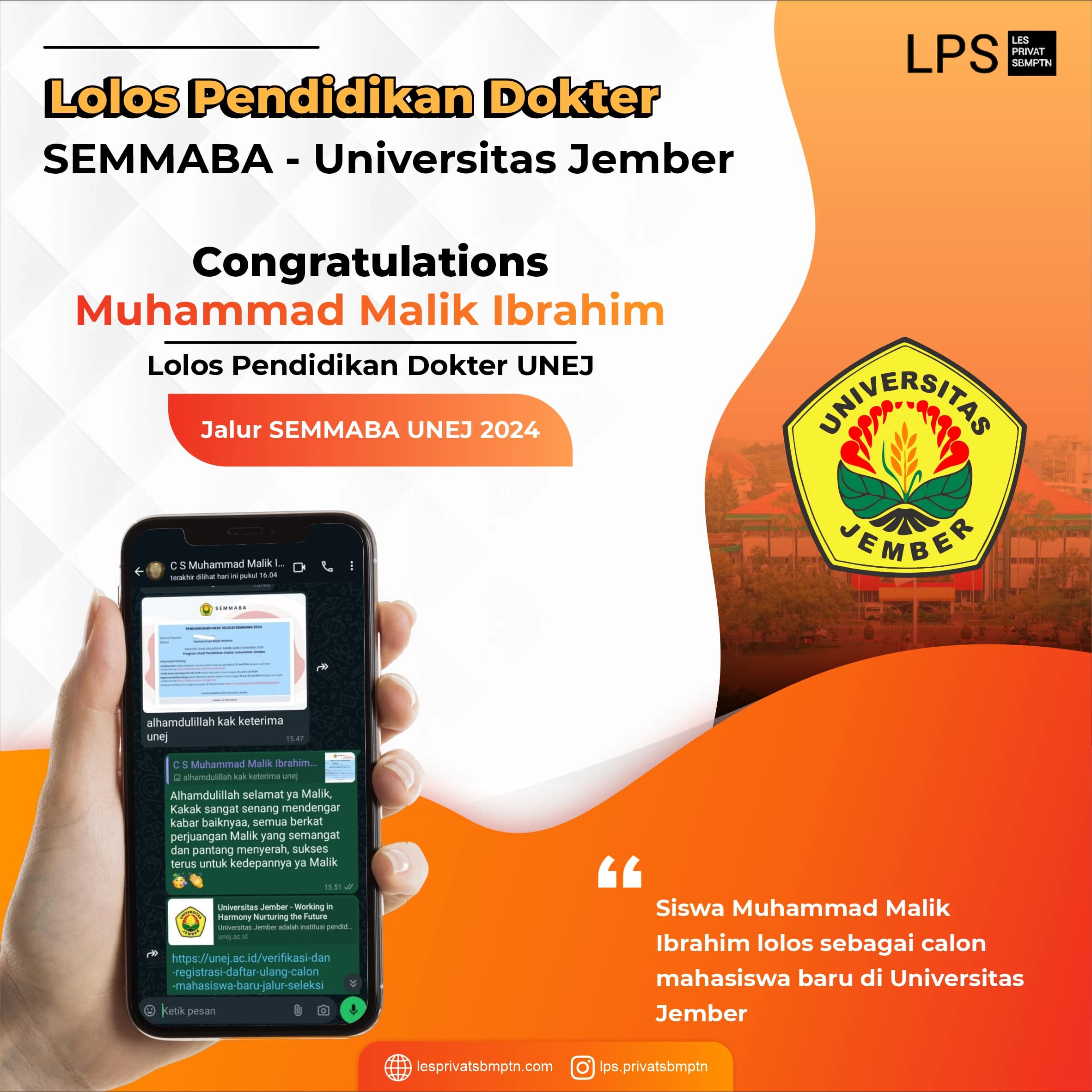 Kisah Sukses Muhammad Malik Ibrahim lolos SEMMABA UNEJ 2024