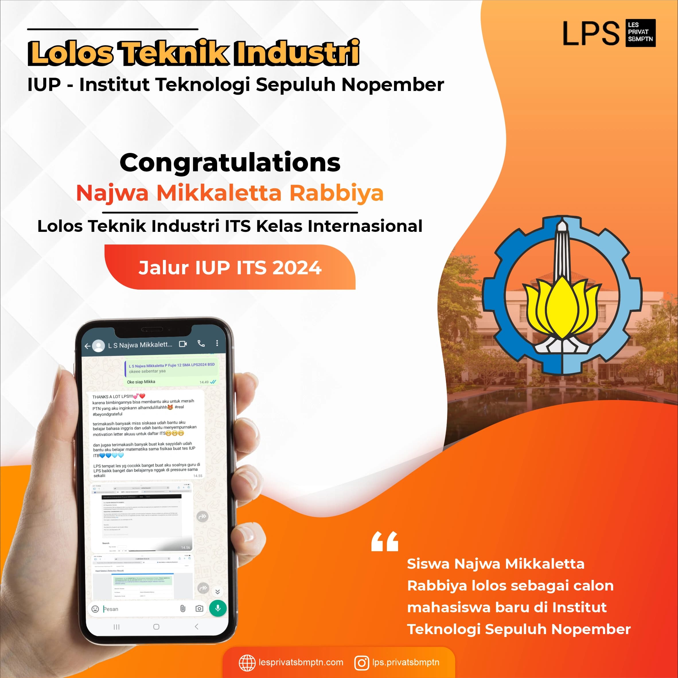 Kisah Sukses Najma Mikkaletta Rabbiya lolos IUP ITS 2024