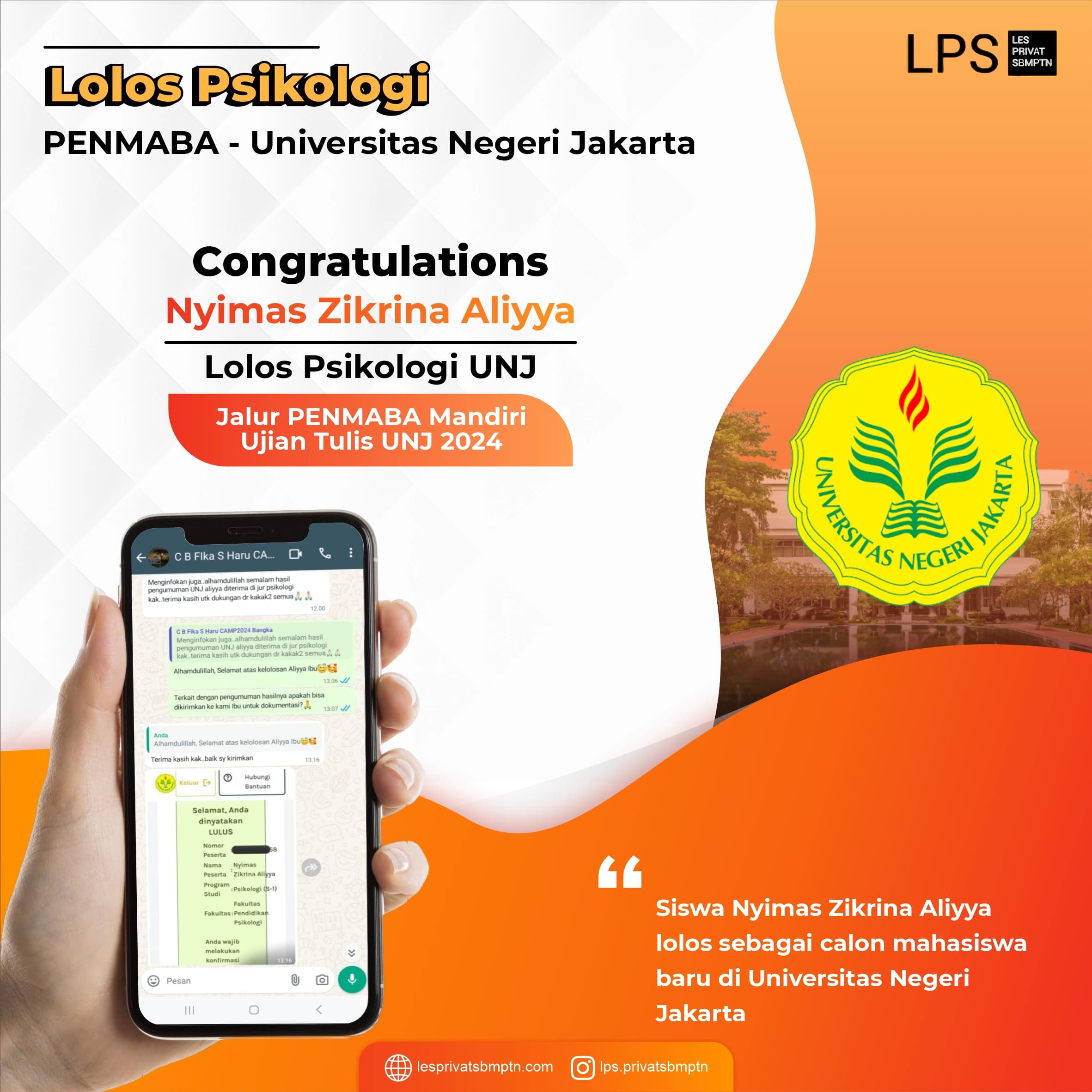 Kisah Sukses Nyimas Zikrina Aliyya lolos PENMABA Mandiri Ujian Tulis UNJ 2024