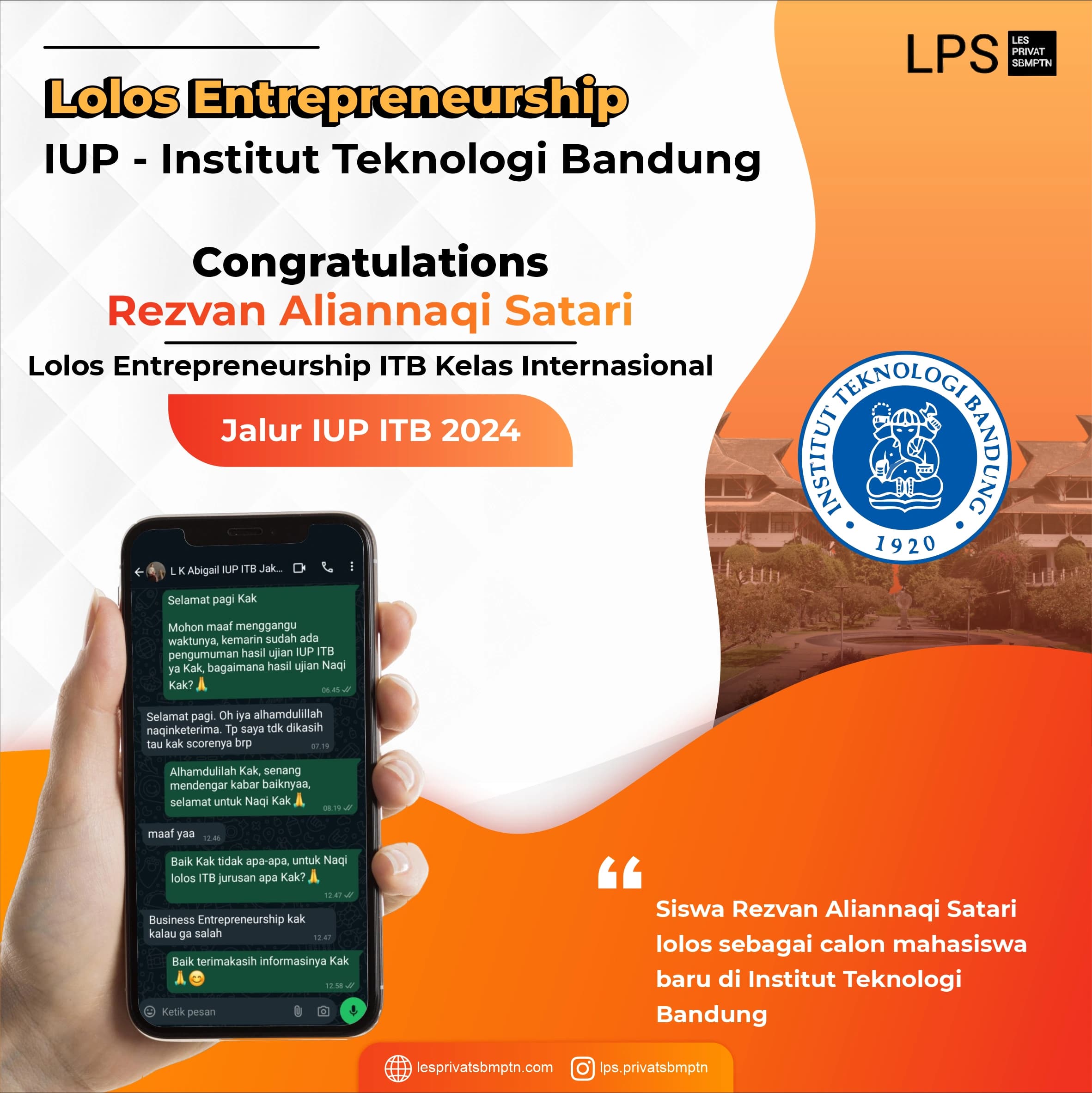 Kisah Sukses Rezvan Aliannaqi Satara lolos IUP ITB 2024
